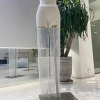 Thumbnail for Handmade Rhinestone Fishnet See Through Mesh Loose Trousers - ArtGalleryZen