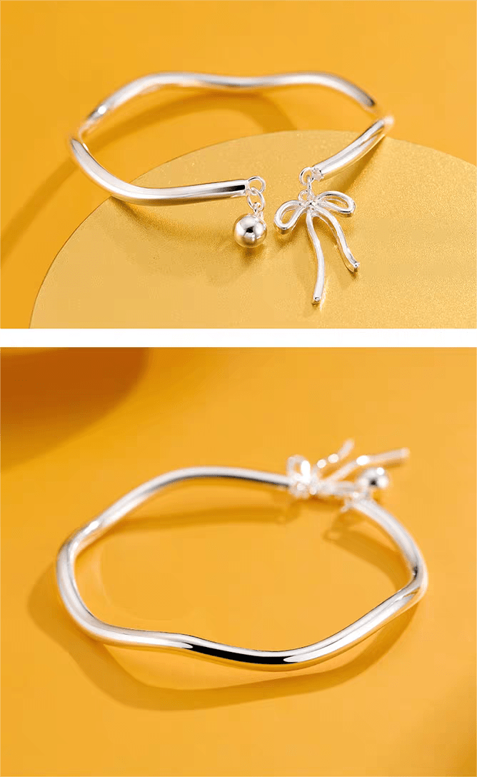 Handmade Silver Ribbon Bangle Bracelet - ArtGalleryZen