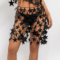Thumbnail for Handmade Squamous Hollow Pink Black Star Sequins Strappy Rave Party Skirt - ArtGalleryZen