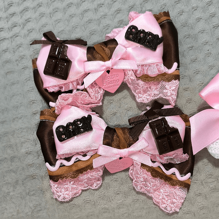 Handmade Strawberry Chocolate Ribbon Bowknot Hair Clip - ArtGalleryZen