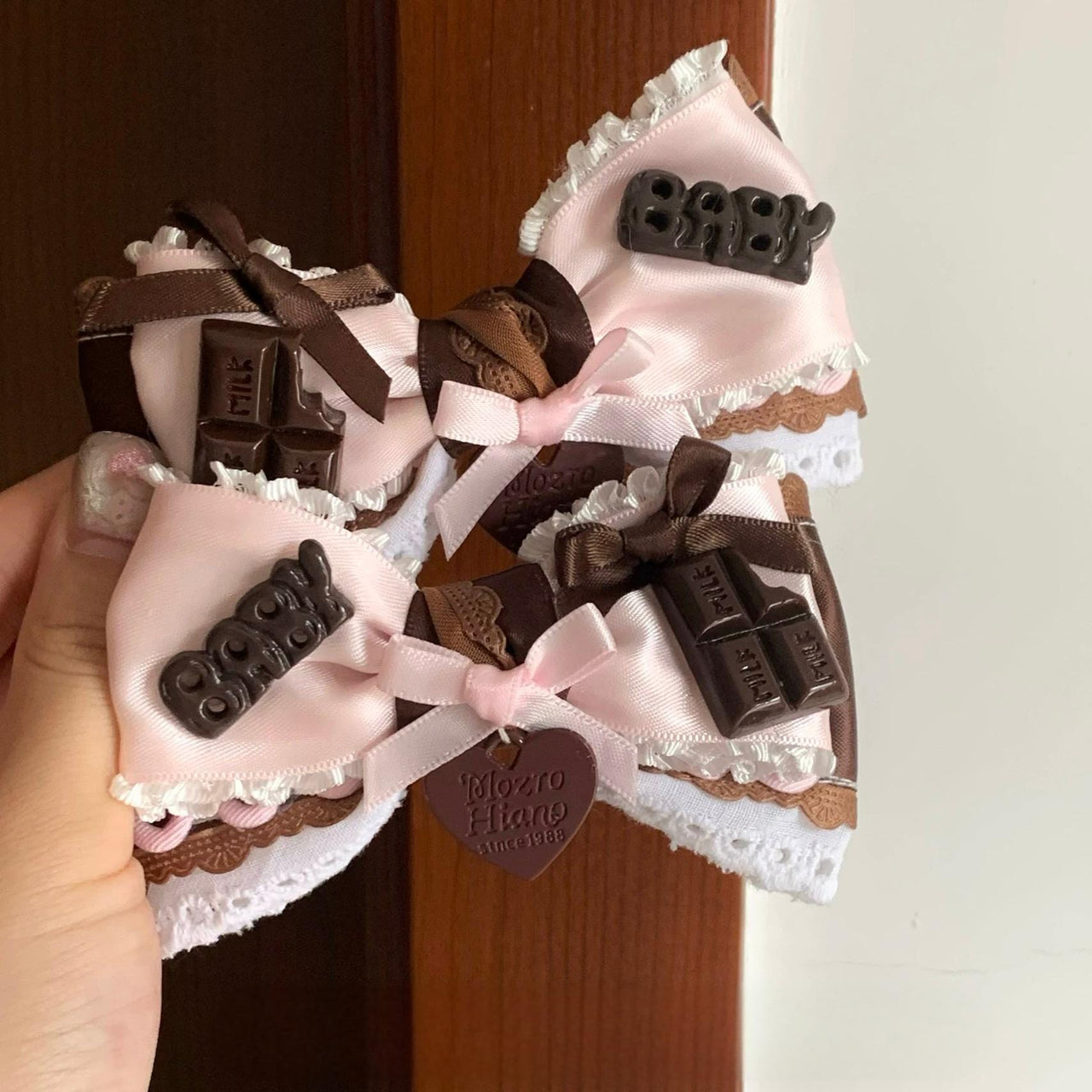 Handmade Strawberry Chocolate Ribbon Bowknot Hair Clip - ArtGalleryZen