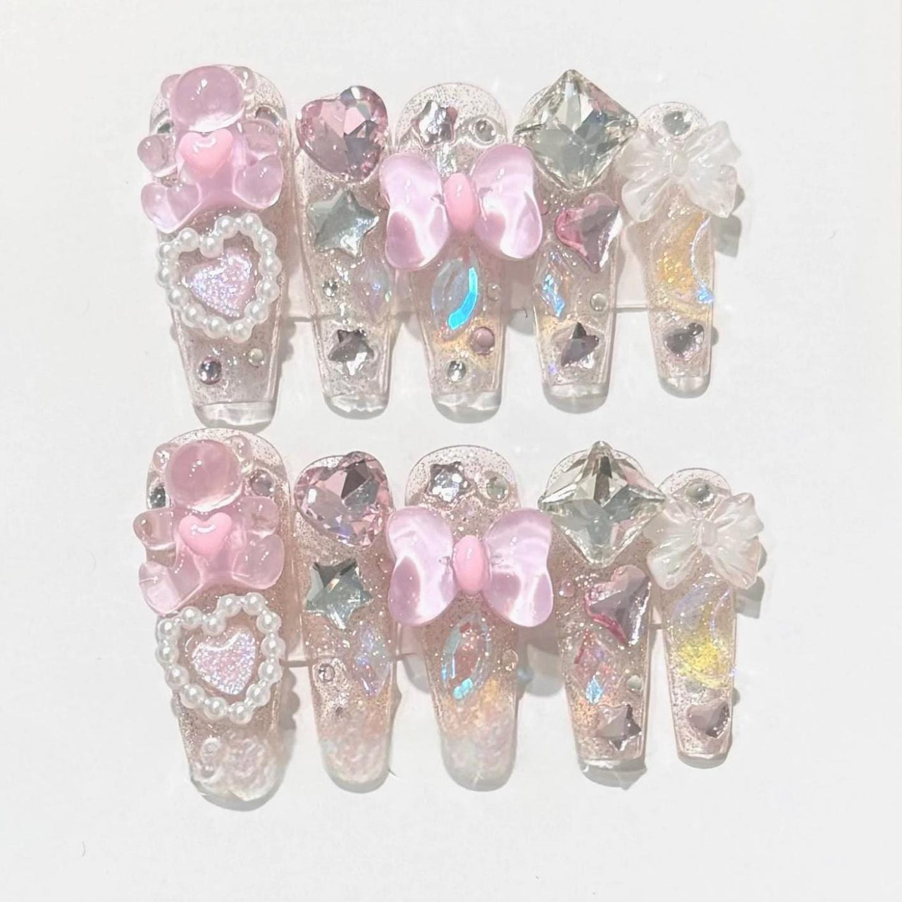 Handmade Y2K Gummy Bears Bowknot 3D Press on Nails False Nail - ArtGalleryZen