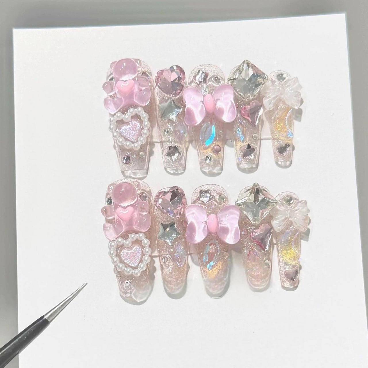 Handmade Y2K Gummy Bears Bowknot 3D Press on Nails False Nail - ArtGalleryZen