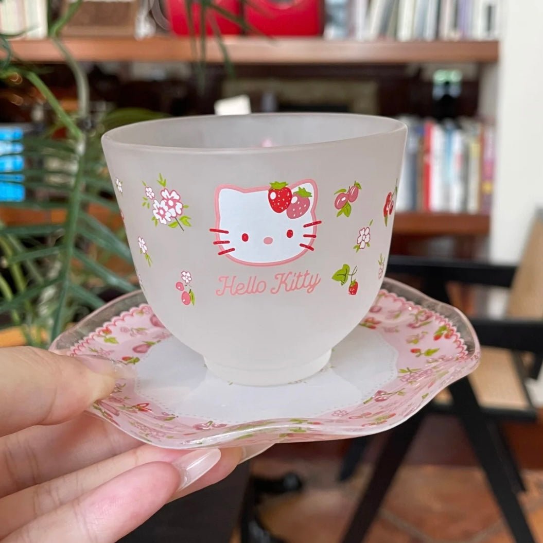 Hello Kitty Flower Glass Teacup And Saucer Set - ArtGalleryZen