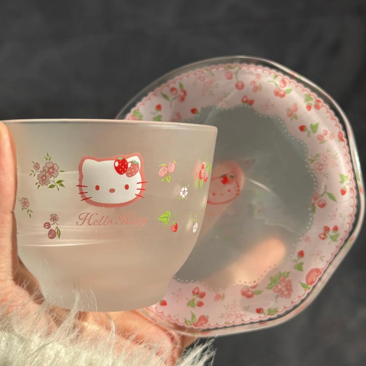 Hello Kitty Flower Glass Teacup And Saucer Set - ArtGalleryZen