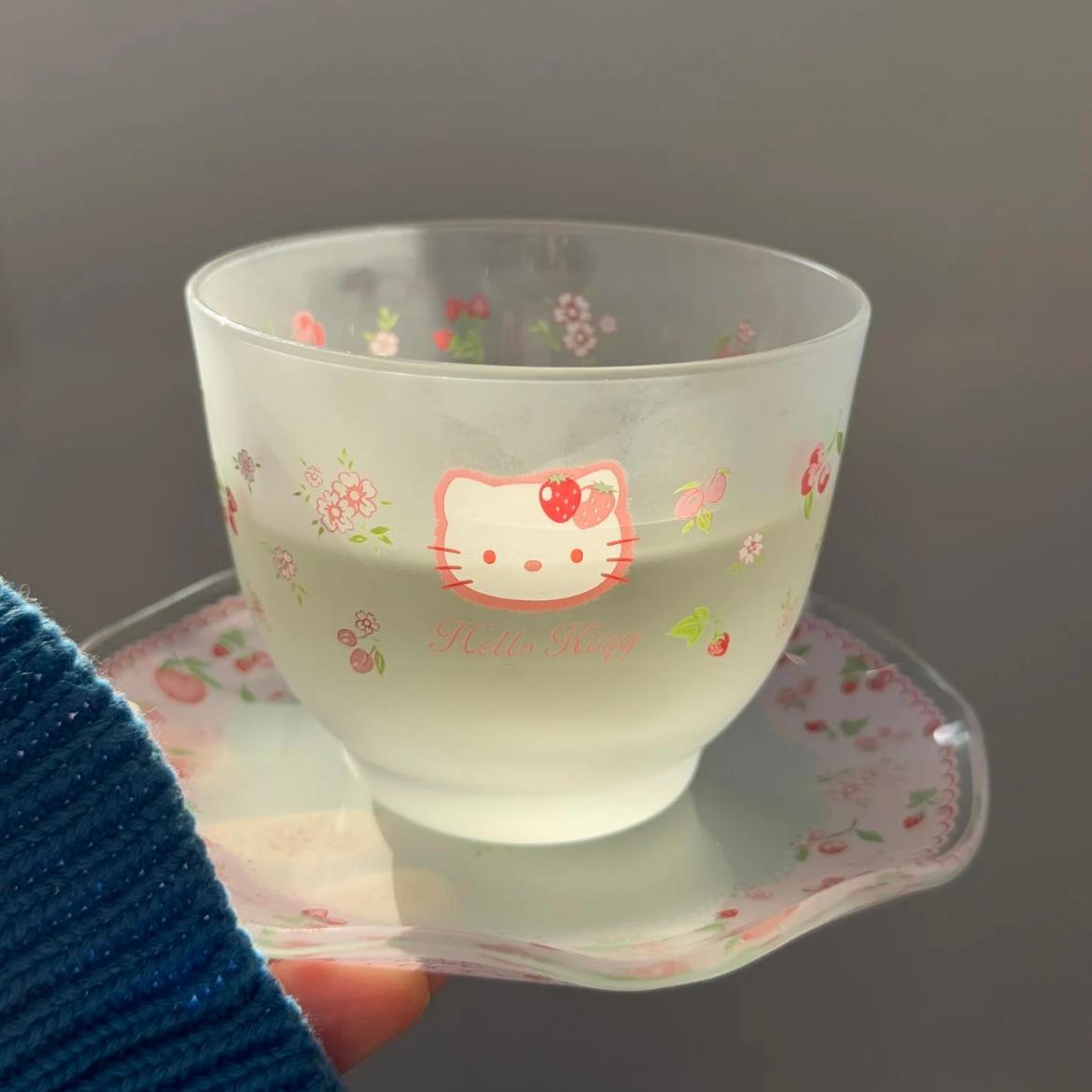 Hello Kitty Flower Glass Teacup And Saucer Set - ArtGalleryZen