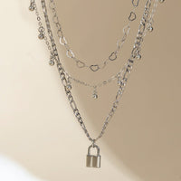 Thumbnail for Hip Hop Layered Ball Tassel Lock Pendant Heart Chain Necklace Set - ArtGalleryZen