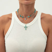 Thumbnail for Hippie 2pcs Turquoise Inlaid Cross Waterdrop Pendant Curb Chain Necklace Set - ArtGalleryZen
