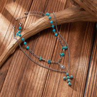 Thumbnail for Hippie 2pcs Turquoise Inlaid Cross Waterdrop Pendant Curb Chain Necklace Set - ArtGalleryZen
