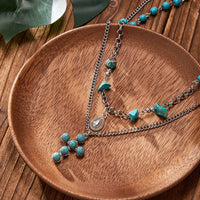 Thumbnail for Hippie 2pcs Turquoise Inlaid Cross Waterdrop Pendant Curb Chain Necklace Set - ArtGalleryZen