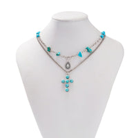 Thumbnail for Hippie 2pcs Turquoise Inlaid Cross Waterdrop Pendant Curb Chain Necklace Set - ArtGalleryZen