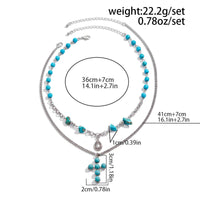 Thumbnail for Hippie 2pcs Turquoise Inlaid Cross Waterdrop Pendant Curb Chain Necklace Set - ArtGalleryZen