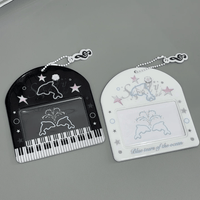 Thumbnail for Horizontal Black White Piano Melody Heart Kpop Keychain Photocard Holder - ArtGalleryZen