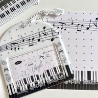 Thumbnail for Horizontal Black White Piano Melody Heart Kpop Keychain Photocard Holder - ArtGalleryZen