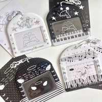 Thumbnail for Horizontal Black White Piano Melody Heart Kpop Keychain Photocard Holder - ArtGalleryZen