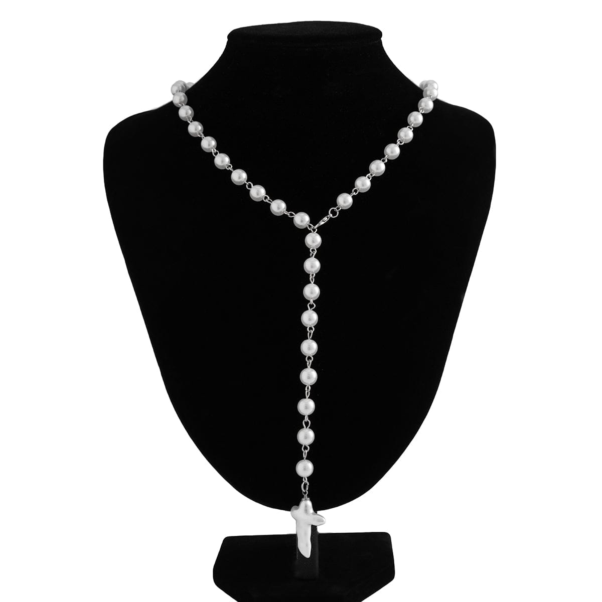 Irregular Cross Pearl Pendant Long Chain Y Necklace - ArtGalleryZen