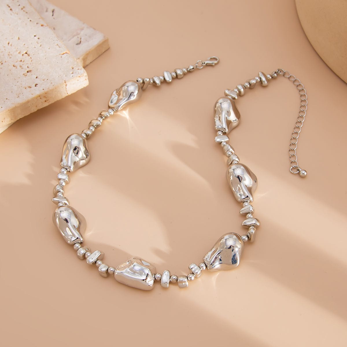 Irregular Gold Silver Tone CCB Beaded Chain Necklace - ArtGalleryZen