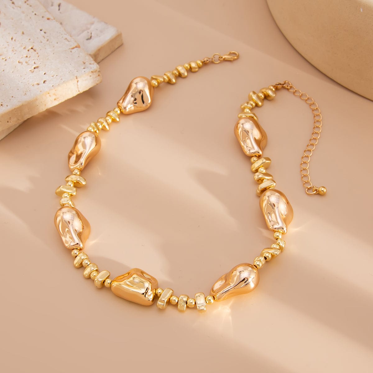 Irregular Gold Silver Tone CCB Beaded Chain Necklace - ArtGalleryZen