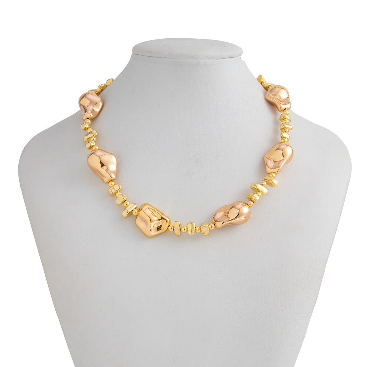 Irregular Gold Silver Tone CCB Beaded Chain Necklace - ArtGalleryZen