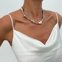 Thumbnail for Irregular Gold Silver Tone CCB Beaded Chain Necklace - ArtGalleryZen