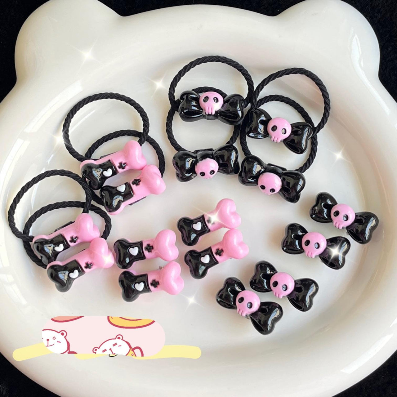 Kawaii 2 Pieces Kuromi Skull Bone Hair Clip Hair Rope Set - ArtGalleryZen