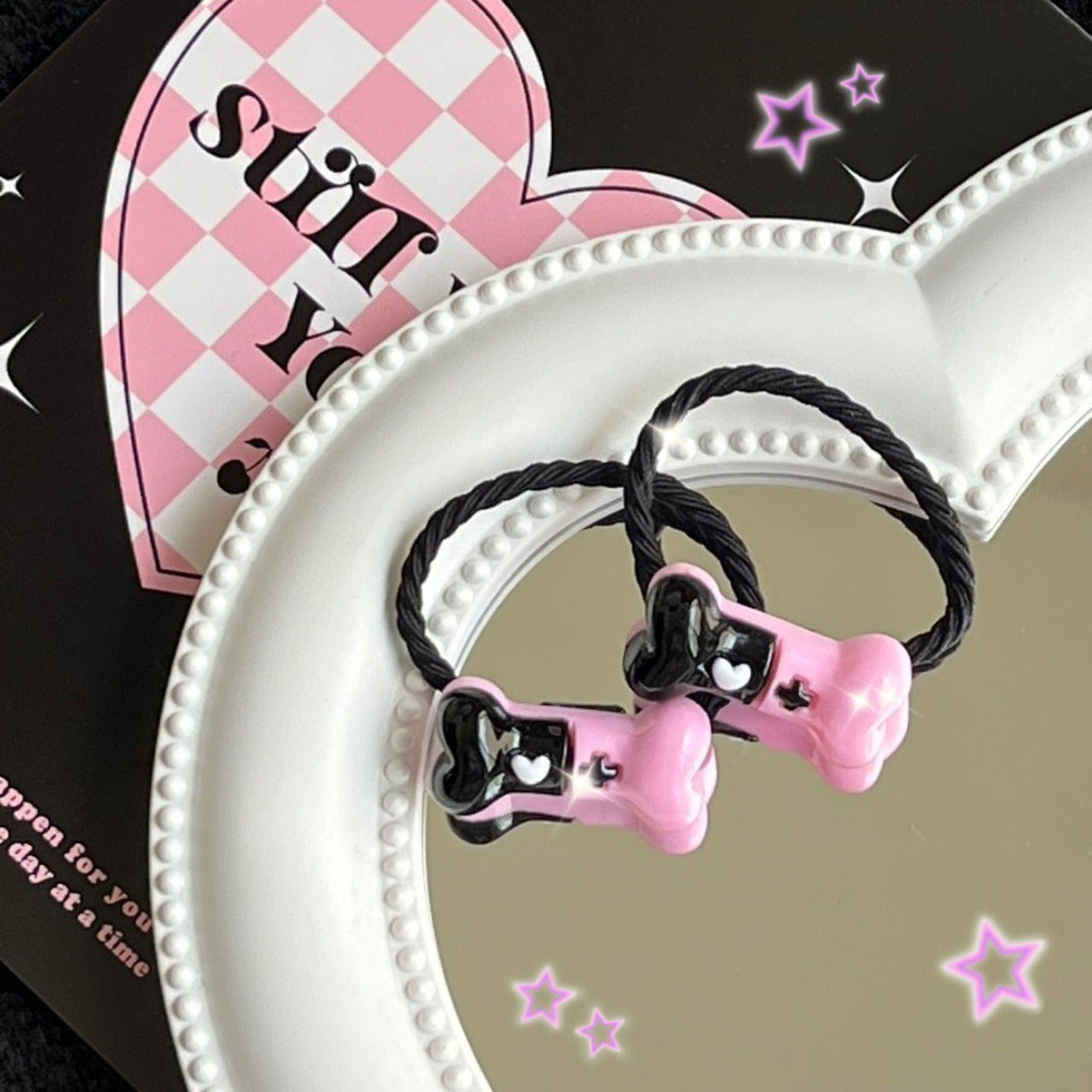 Kawaii 2 Pieces Kuromi Skull Bone Hair Clip Hair Rope Set - ArtGalleryZen