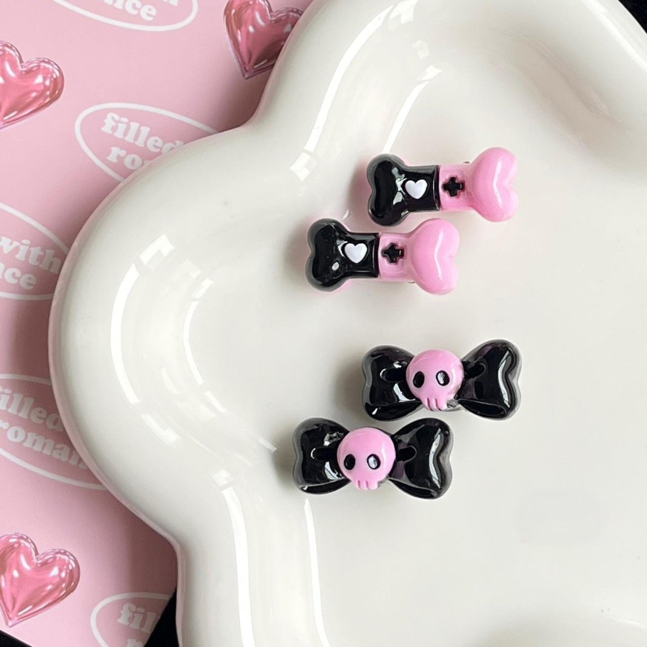 Kawaii 2 Pieces Kuromi Skull Bone Hair Clip Hair Rope Set - ArtGalleryZen