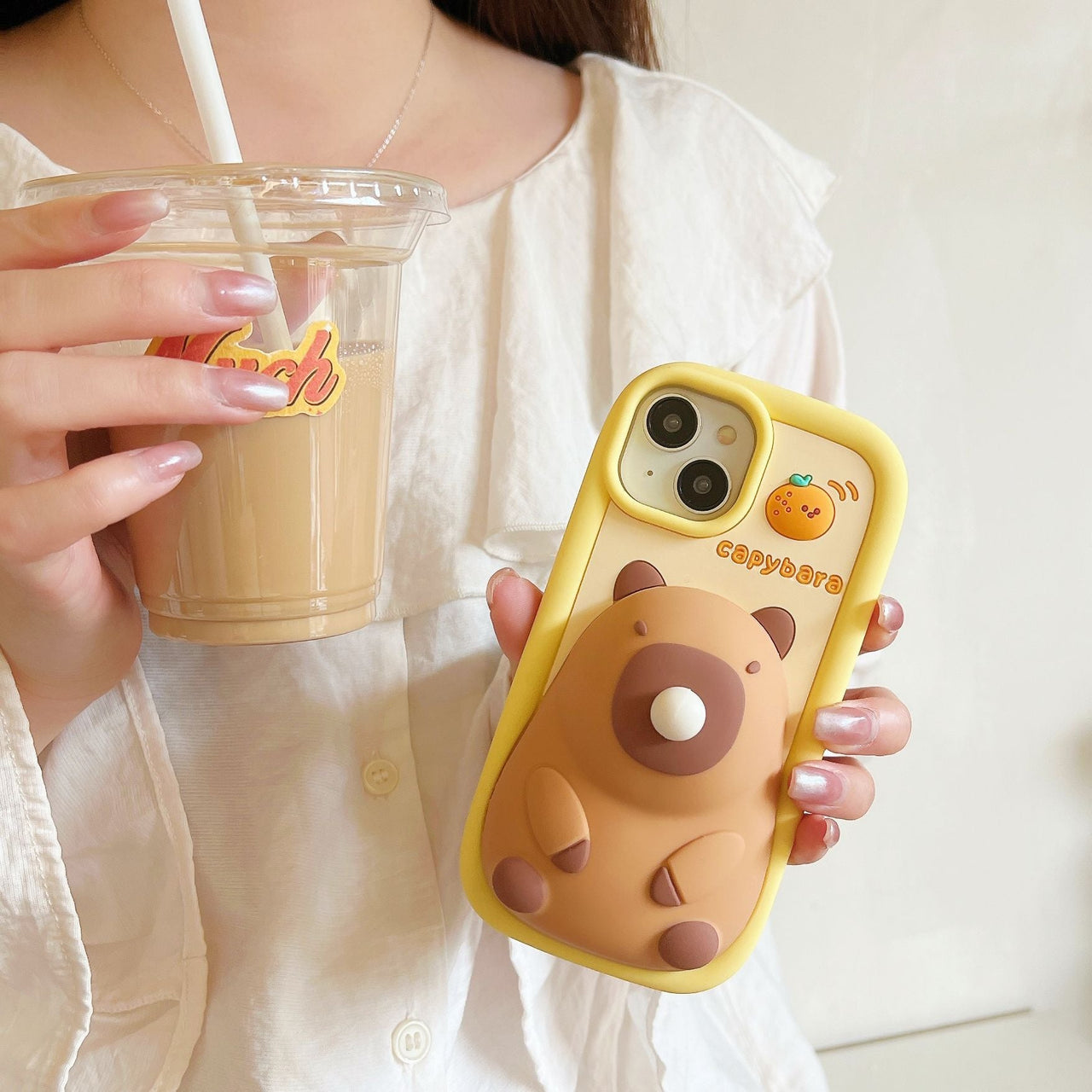 Kawaii 3D Capybara Blowing Bubbles iPhone Case - ArtGalleryZen