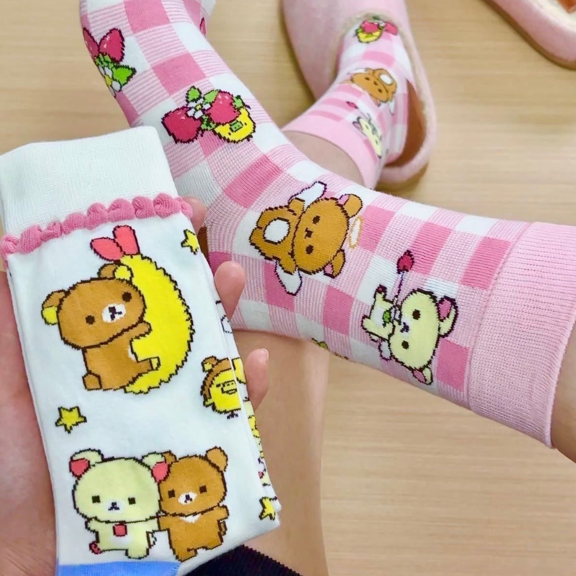 Kawaii 4 Pieces Rilakkuma Strawberry Mid Calf Socks Set - ArtGalleryZen