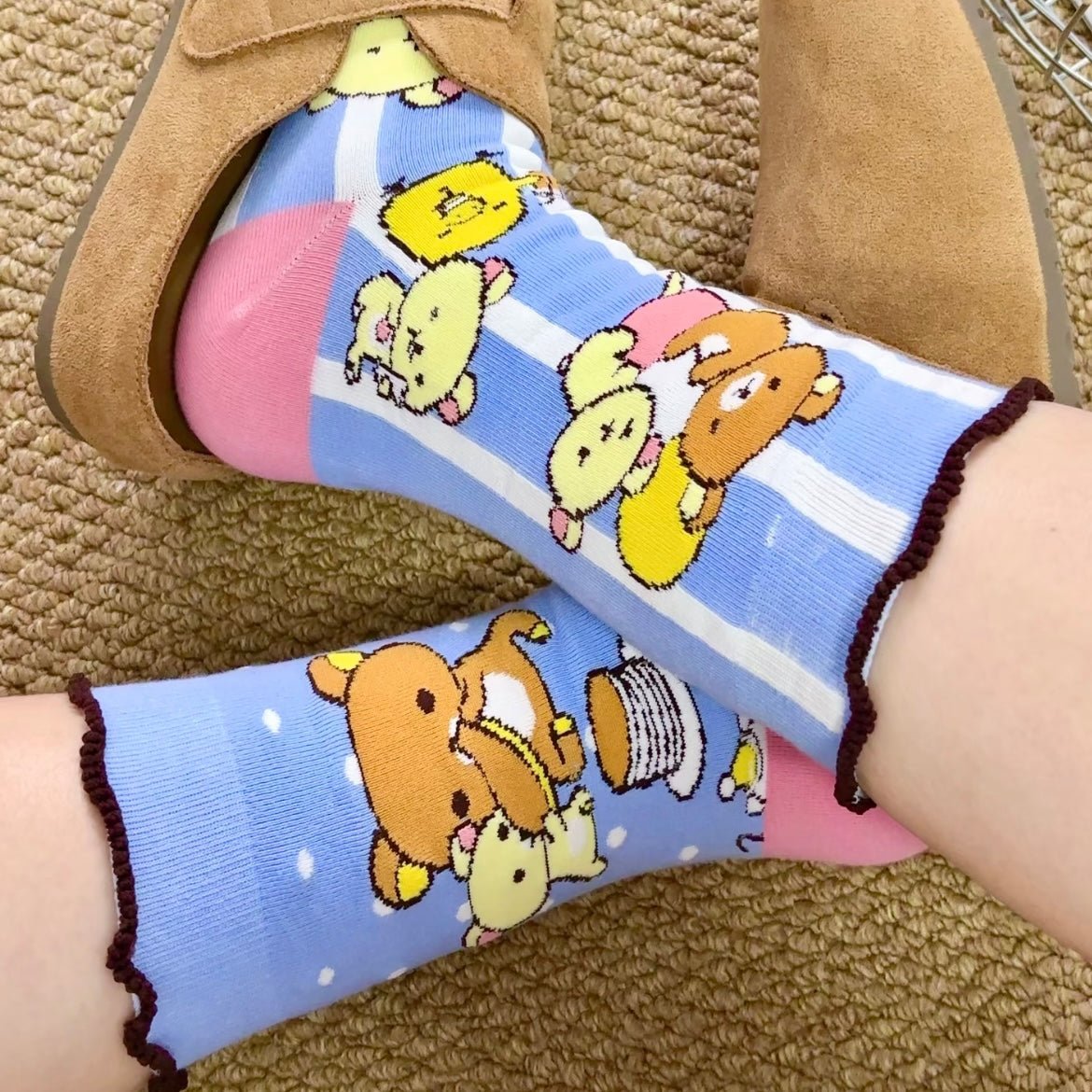 Kawaii 4 Pieces Rilakkuma Strawberry Mid Calf Socks Set - ArtGalleryZen