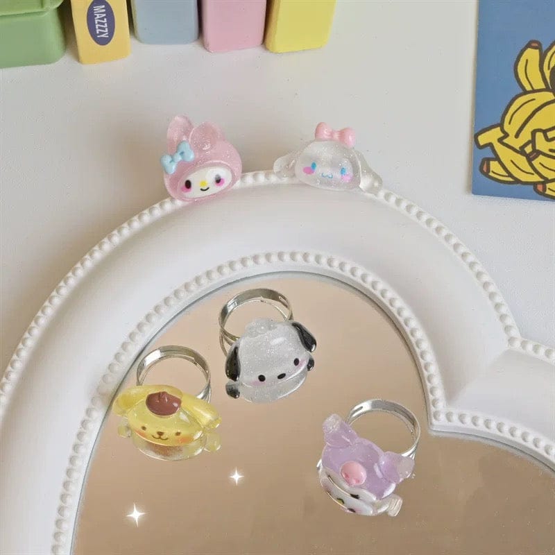 Kawaii 5 Pieces Sanrio Resin Rings Set - ArtGalleryZen