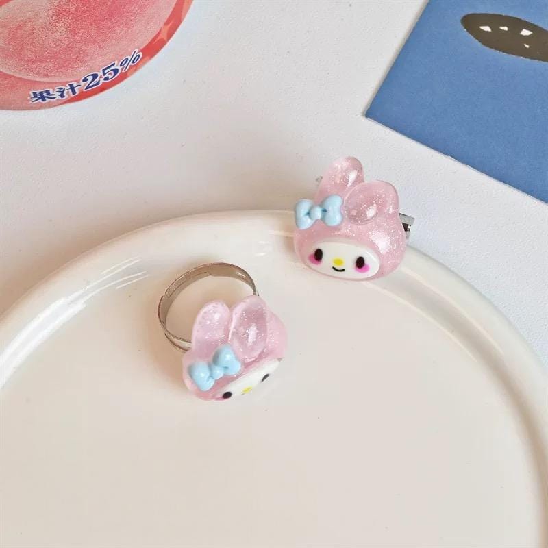 Kawaii 5 Pieces Sanrio Resin Rings Set - ArtGalleryZen