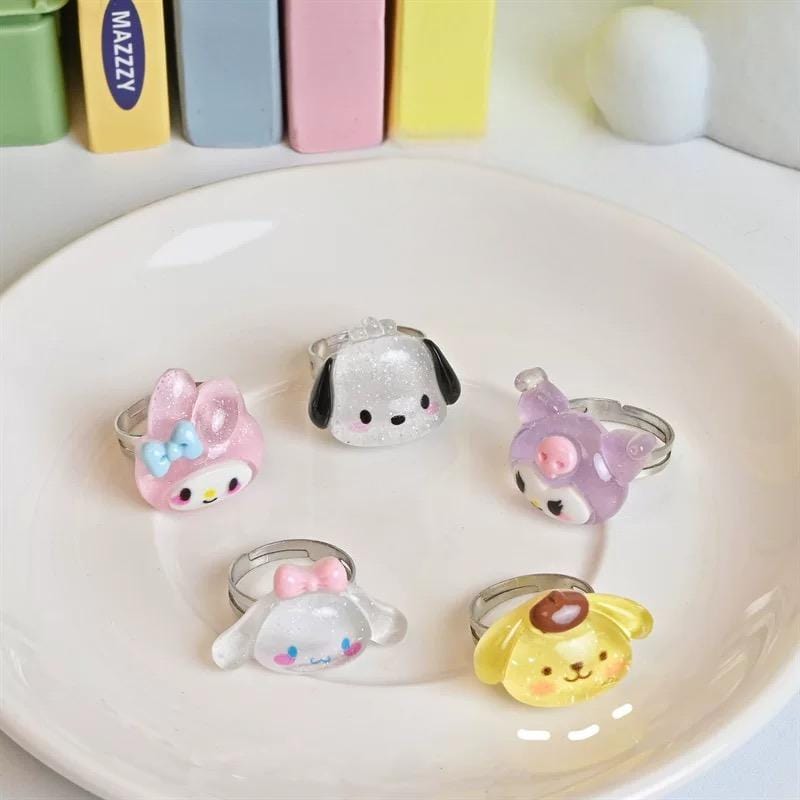 Kawaii 5 Pieces Sanrio Resin Rings Set - ArtGalleryZen