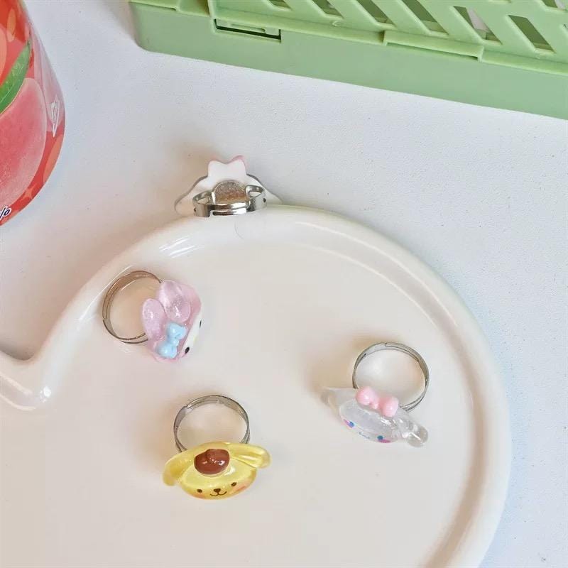 Kawaii 5 Pieces Sanrio Resin Rings Set - ArtGalleryZen