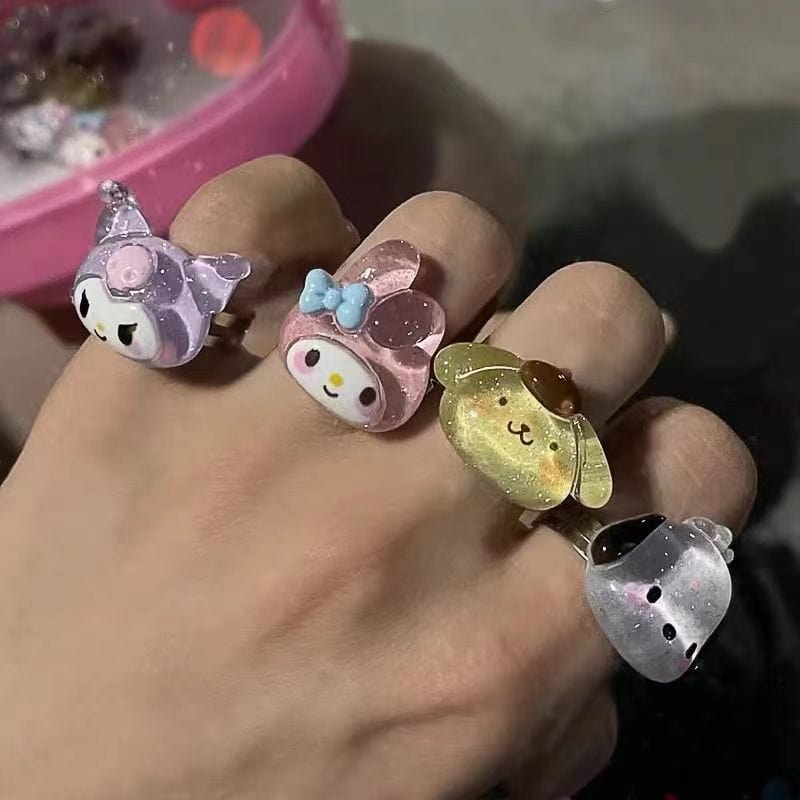 Kawaii 5 Pieces Sanrio Resin Rings Set - ArtGalleryZen