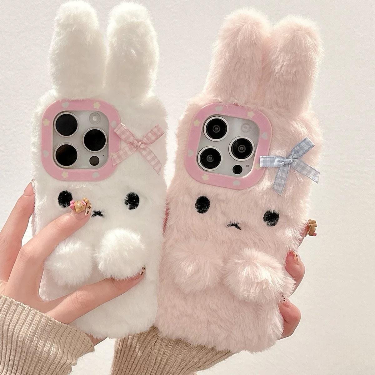 Kawaii Bowknot Bunny Plush Furry iPhone Case - ArtGalleryZen