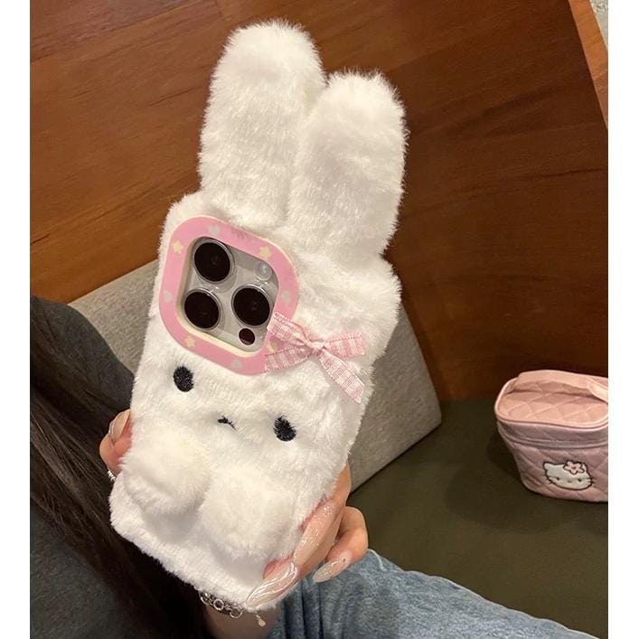Kawaii Bowknot Bunny Plush Furry iPhone Case - ArtGalleryZen