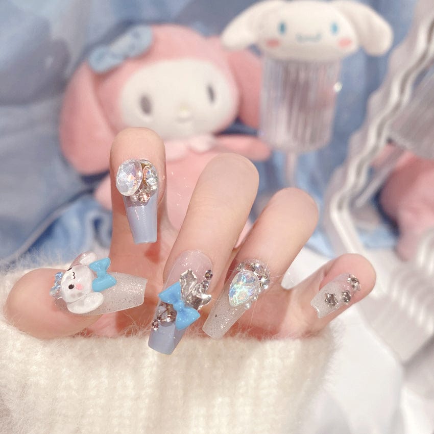 Kawaii Cinnamoroll Rhinestone Bowknot 3D Press on Nails False Nail - ArtGalleryZen