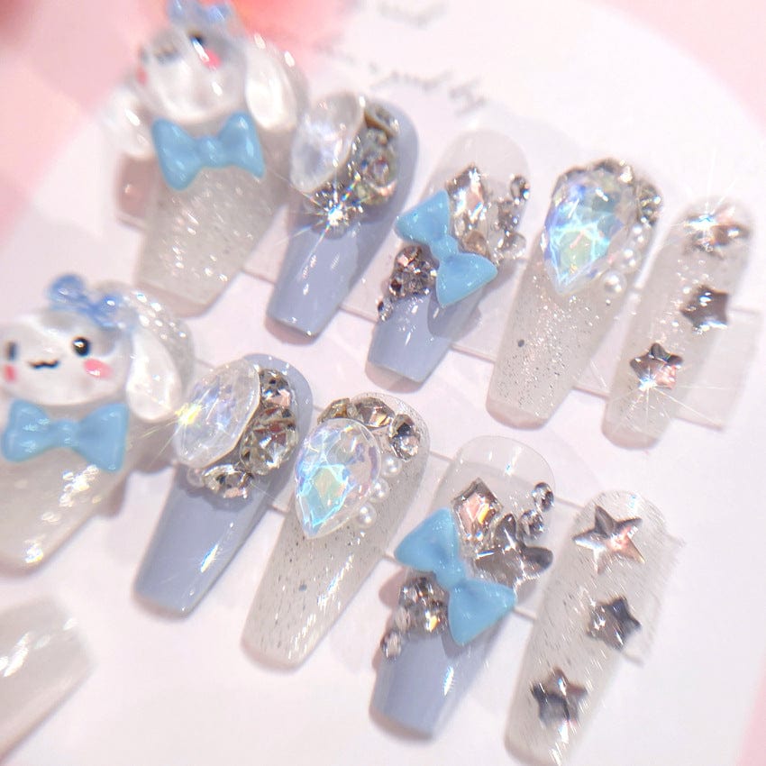 Kawaii Cinnamoroll Rhinestone Bowknot 3D Press on Nails False Nail - ArtGalleryZen