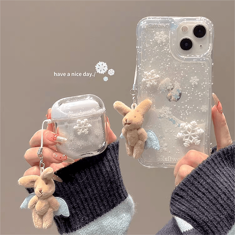 Kawaii Floating Snow iPhone AirPods Case With Ornament - ArtGalleryZen