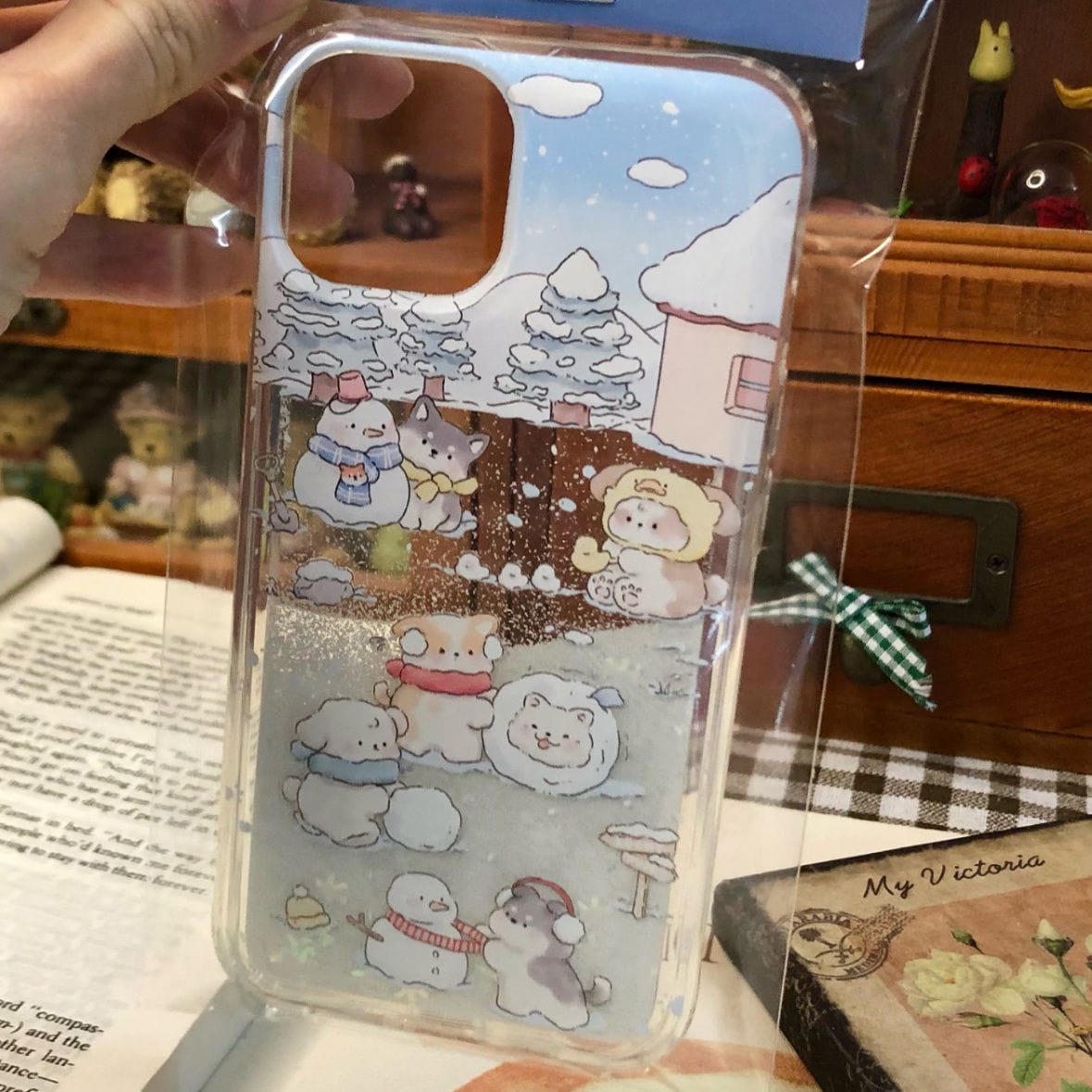 Kawaii Floating Snow Kitten Puppy Sticker iPhone Case - ArtGalleryZen