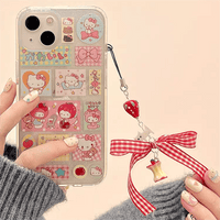 Thumbnail for Kawaii Handmade Hello Kitty Sticker iPhone Case With Phone Chain - ArtGalleryZen