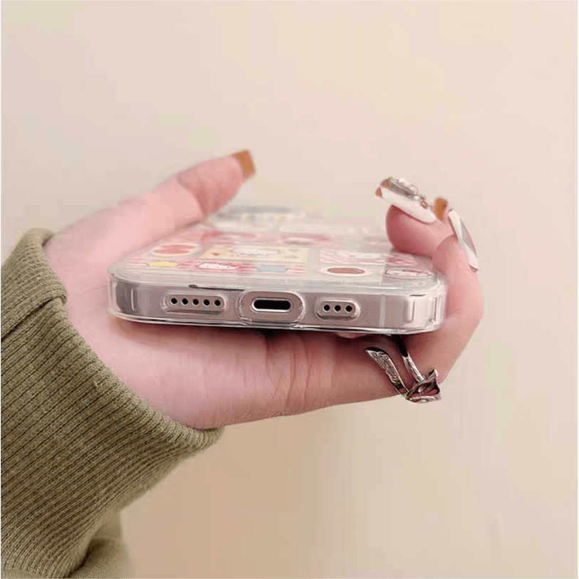 Kawaii Handmade Hello Kitty Sticker iPhone Case With Phone Chain - ArtGalleryZen