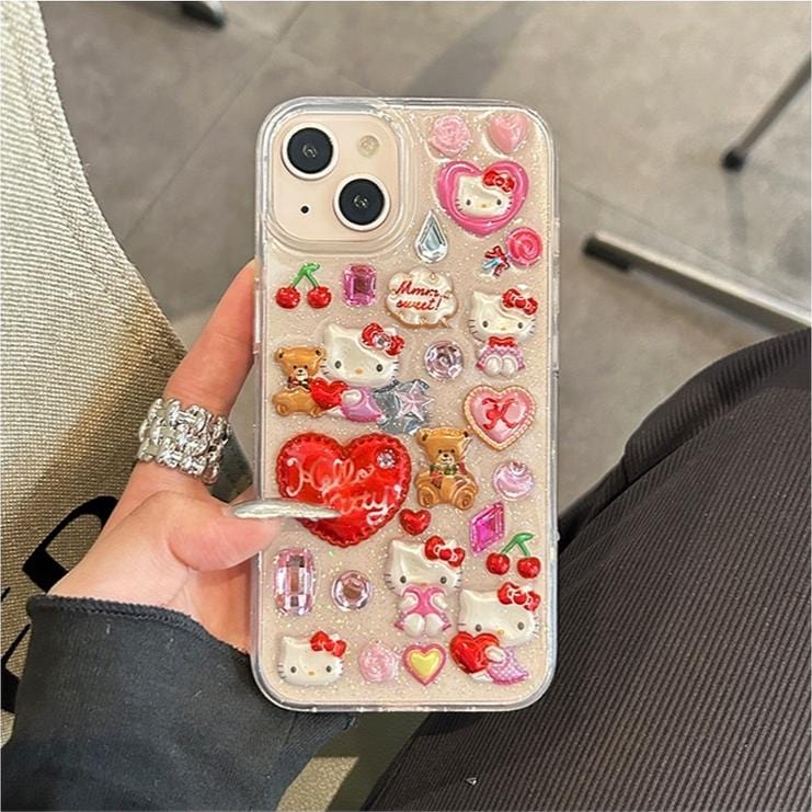 Kawaii Hello Kitty Sticker iPhone Case - ArtGalleryZen