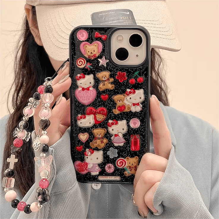 Kawaii Hello Kitty Sticker iPhone Case - ArtGalleryZen