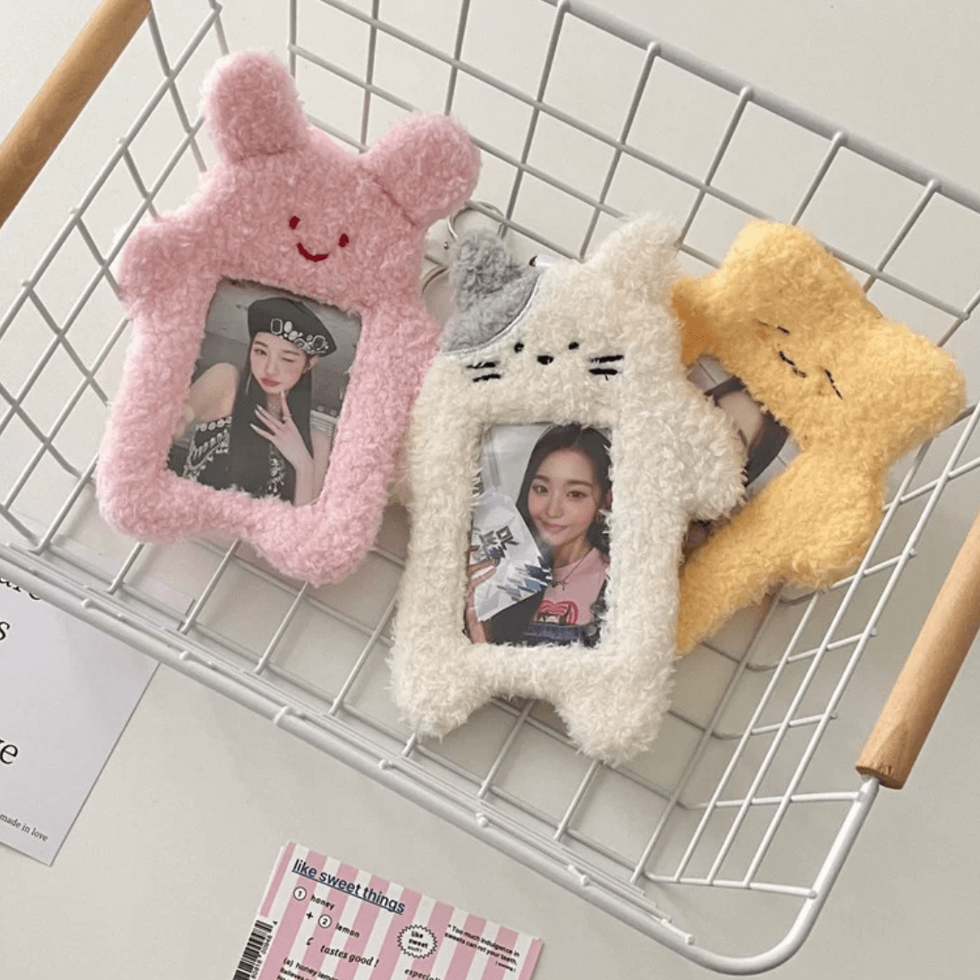 Kawaii Kitten Rabbit Kpop Keychain Plush Photocard Holder - ArtGalleryZen