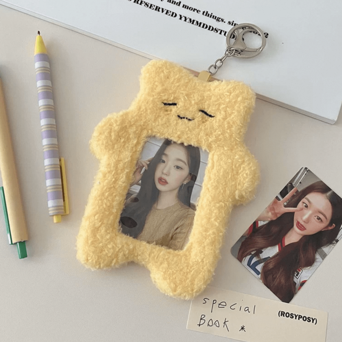 Kawaii Kitten Rabbit Kpop Keychain Plush Photocard Holder - ArtGalleryZen