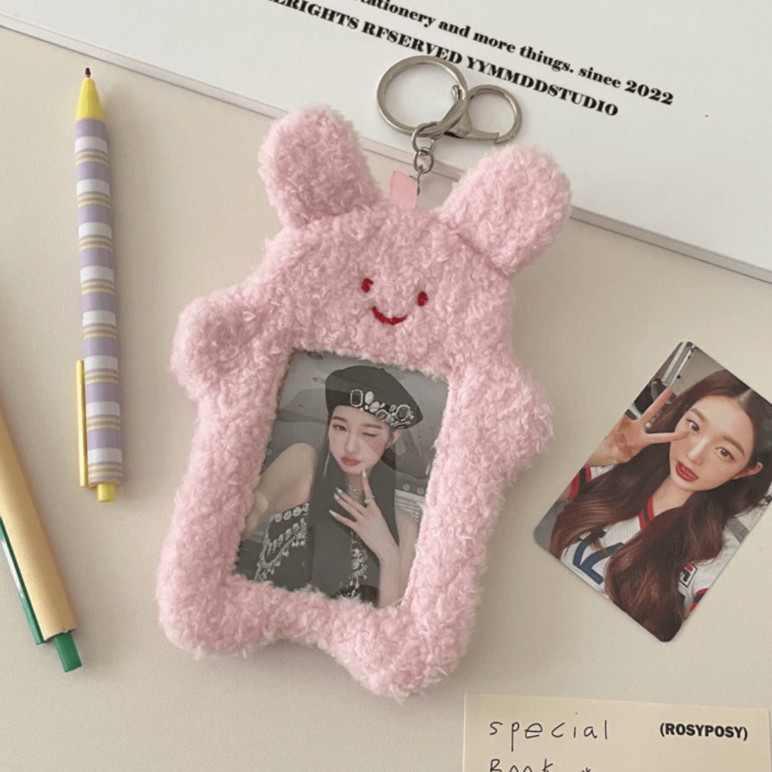 Kawaii Kitten Rabbit Kpop Keychain Plush Photocard Holder - ArtGalleryZen