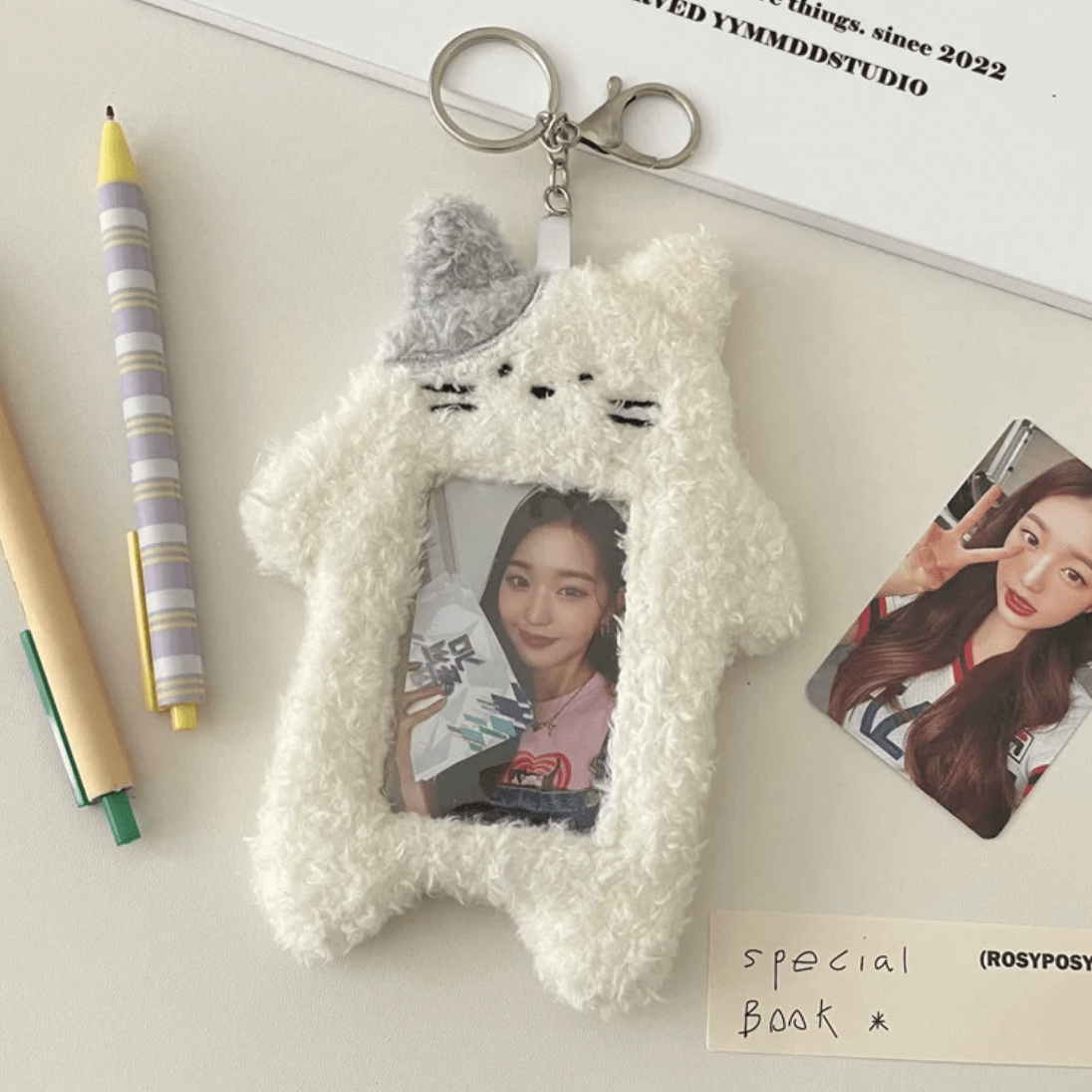 Kawaii Kitten Rabbit Kpop Keychain Plush Photocard Holder - ArtGalleryZen