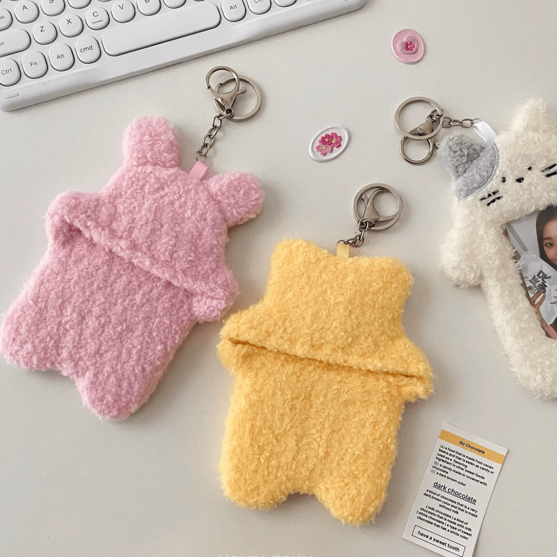 Kawaii Kitten Rabbit Kpop Keychain Plush Photocard Holder - ArtGalleryZen